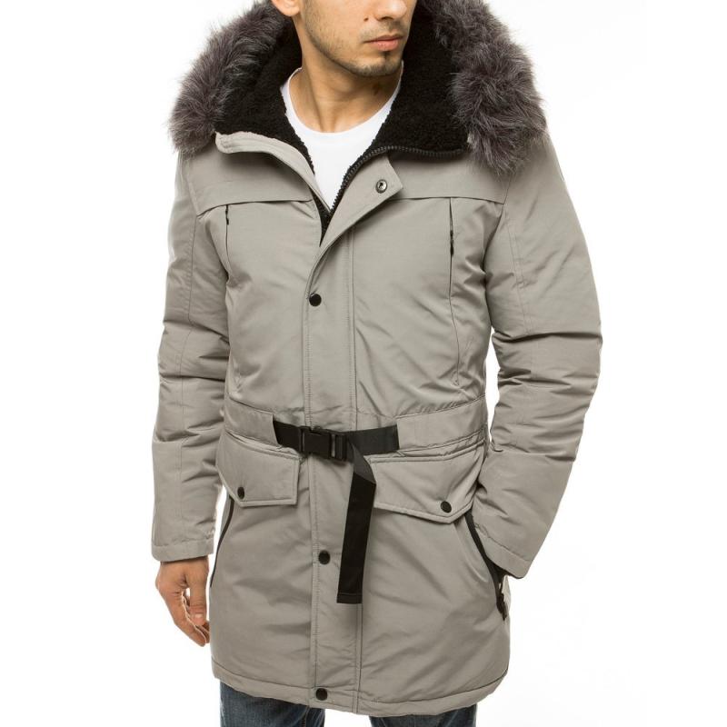 Pánska zimná bunda s kapucňou sivá tx3609