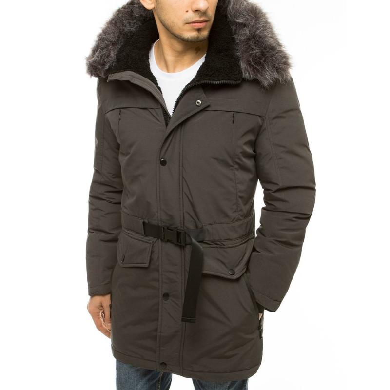 Pánska zimná bunda s kapucňou tmavo šedá tx3611