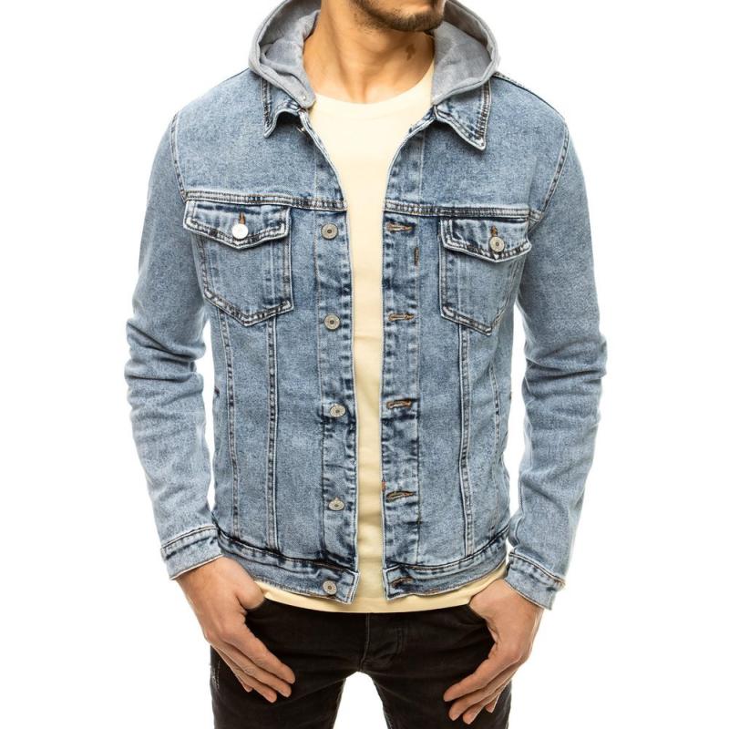 Pánska džínsová bunda s kapucňou modrá