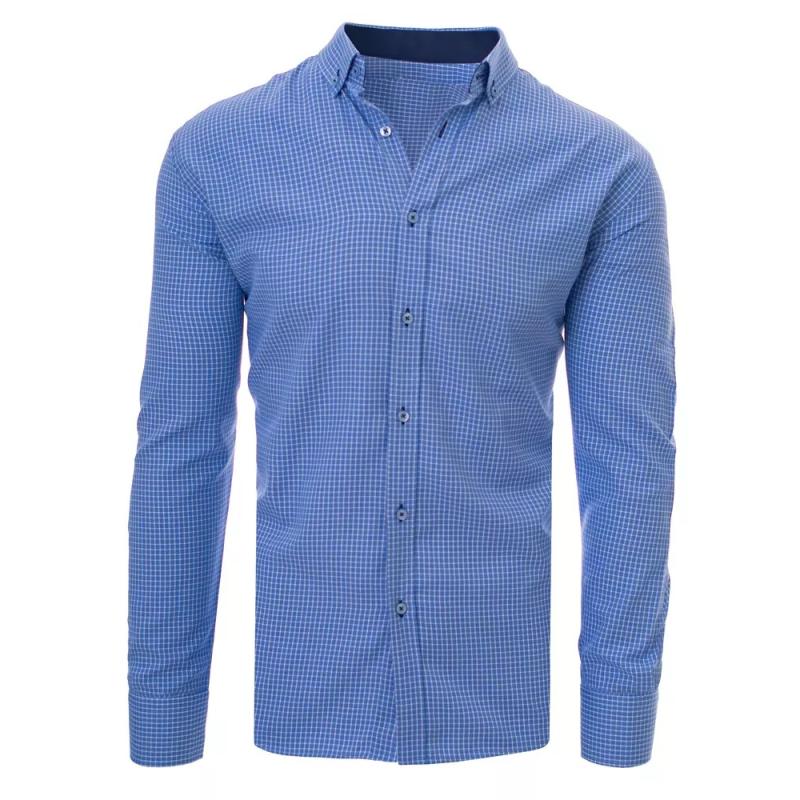 Pánska modrá košeľa s bielym kockovaným vzorom