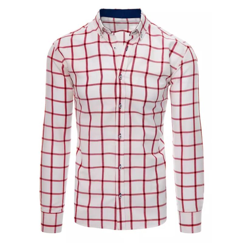 Pánska biela kockovaná košeľa s červeným károvaným vzorom