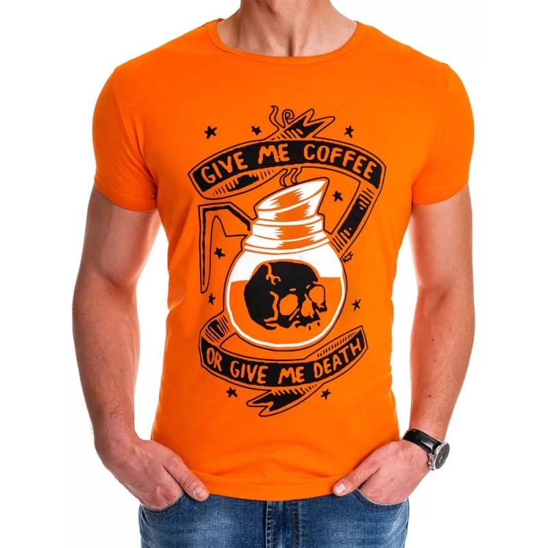 Pánské tričko s potiskem oranžové COFFEE