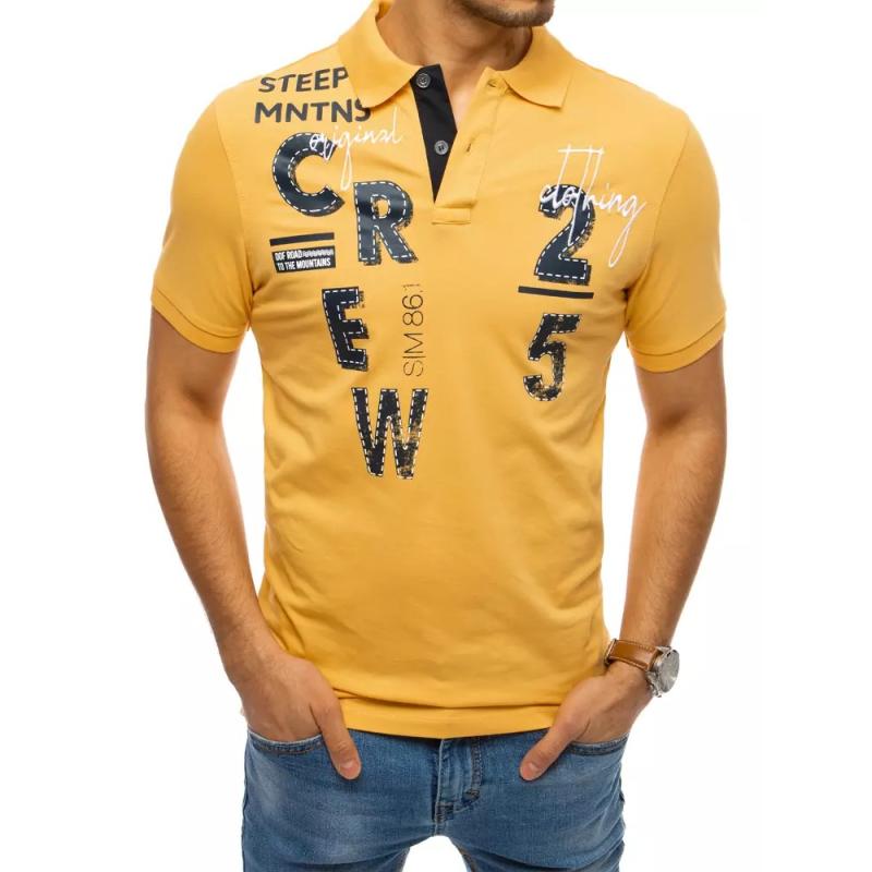 Pánské tričko s potiskem žluté CREW