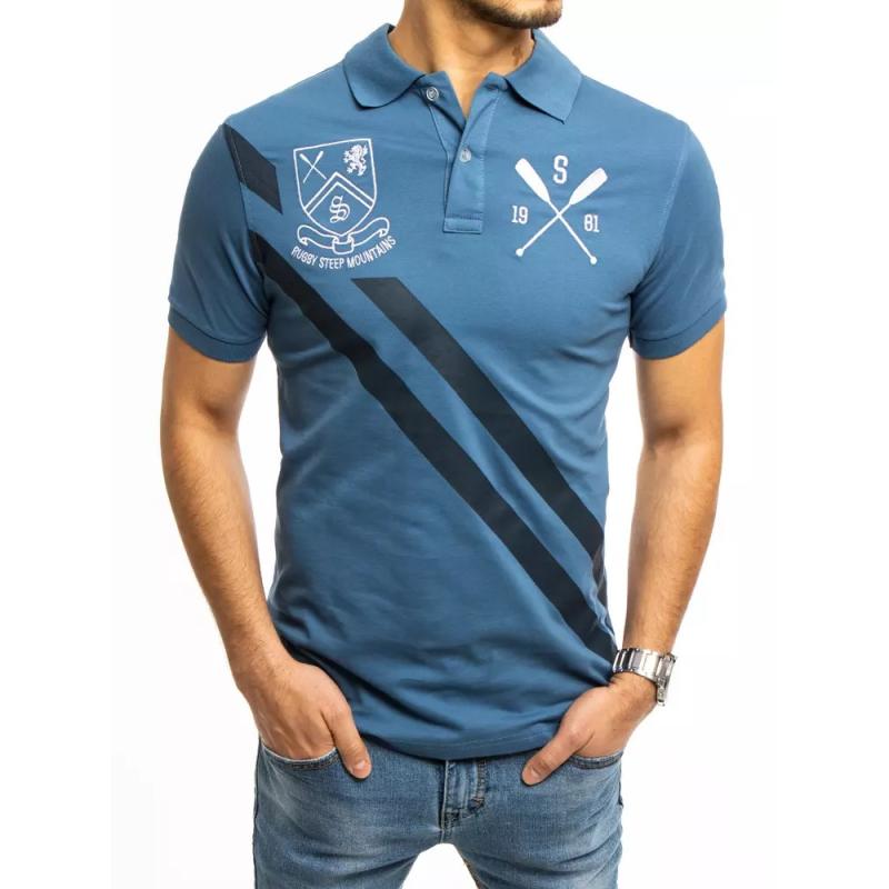 Pánské tričko s límečkem modré STRIPE
