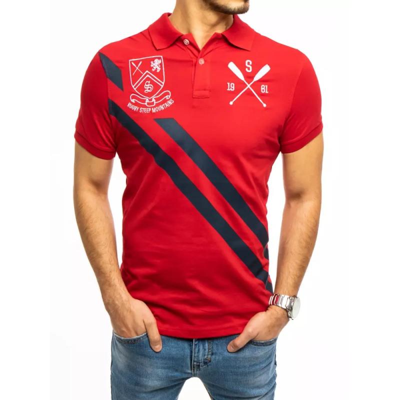 Pánské tričko s límečkem červené STRIPE