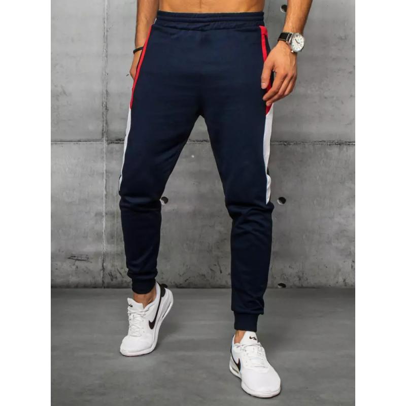 Pánské tepláky bez potisku tmavě modré SLIM