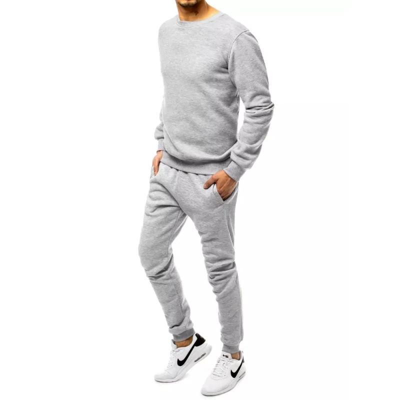 Pánska tepláková súprava bez kapucne bez potlače šedá