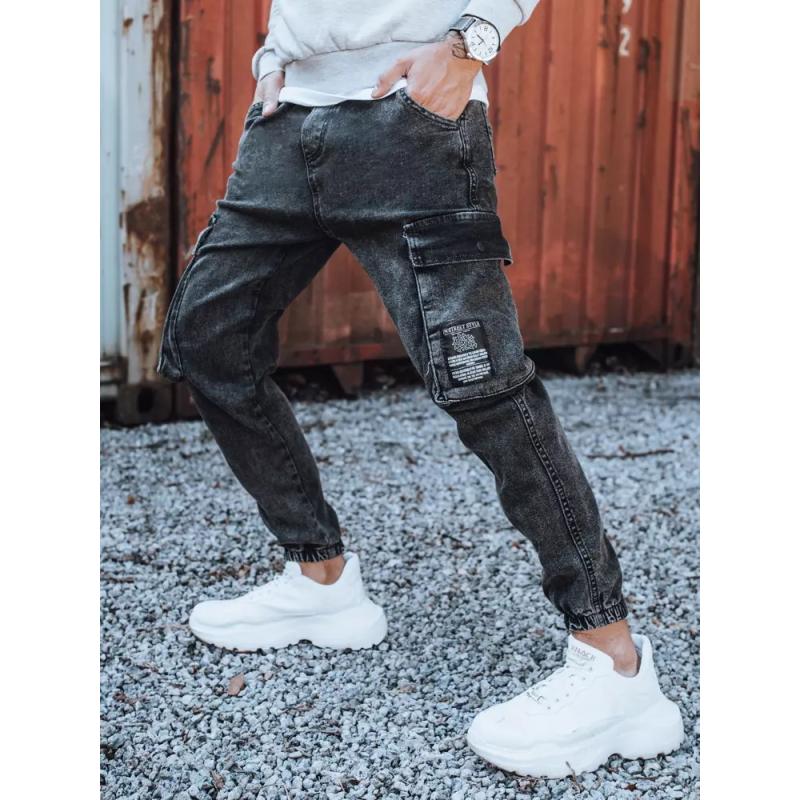 Pánské džínsové jogger kalhoty tmavě šedé MEN