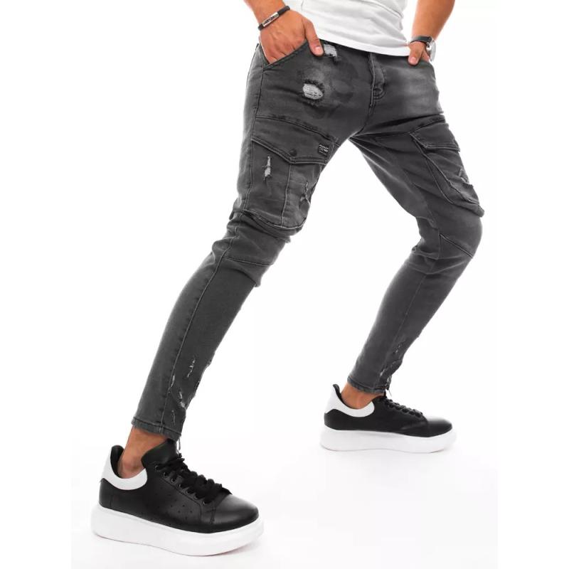 Pánske jeans nohavice s vreckami šedej