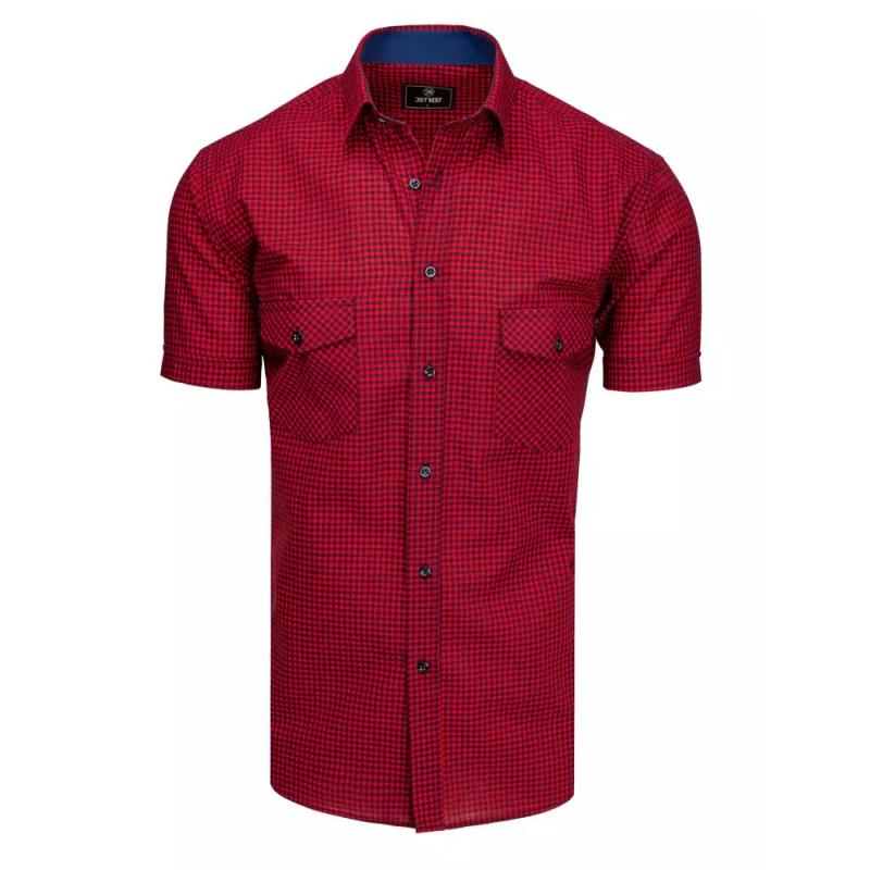 Pánská košile s krátkým rukávem kostkovaná červená