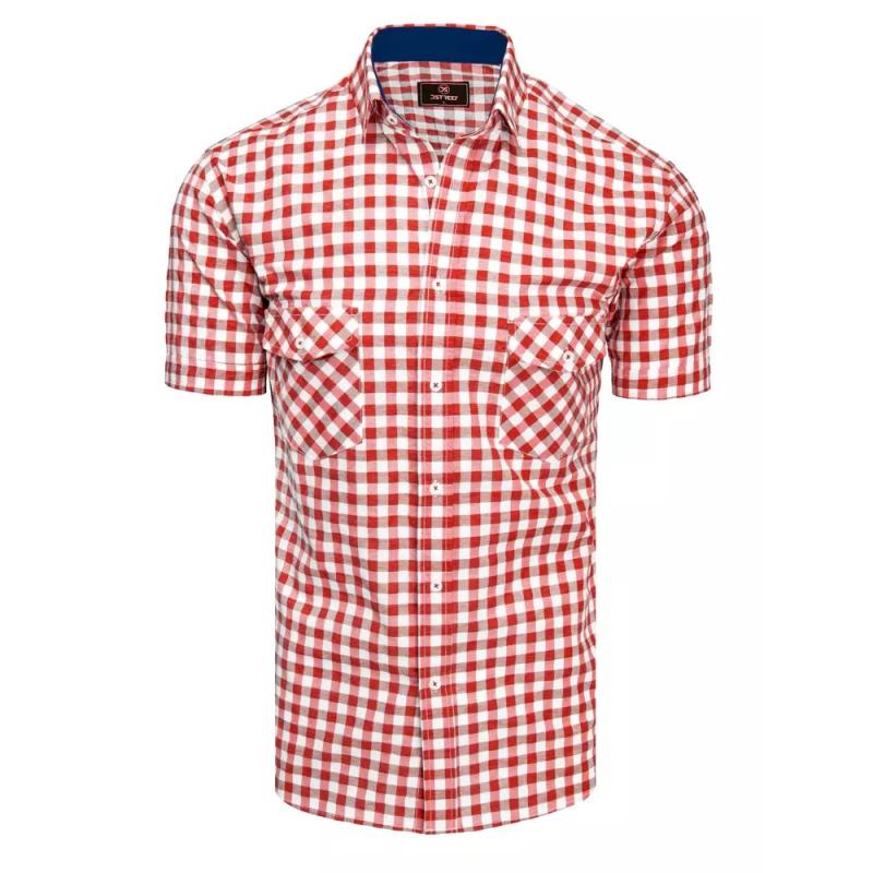 Pánska košeľa s krátkym rukávom kockovaná bielo červená