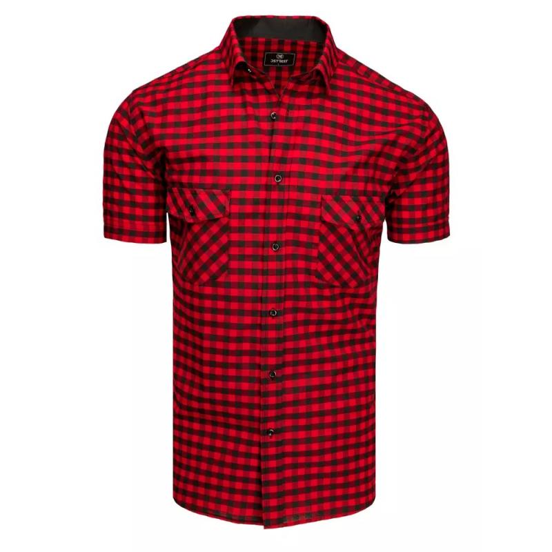 Pánská košile s krátkým rukávem kostkovaná černo červená