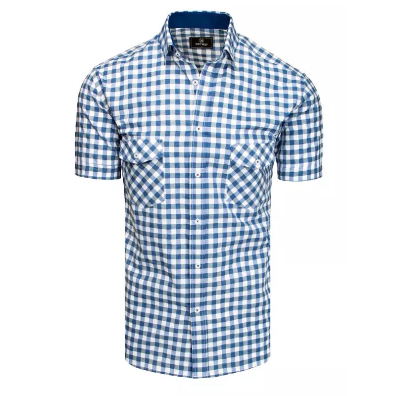 Pánská košile s krátkým rukávem kostkovaná bílo modrá