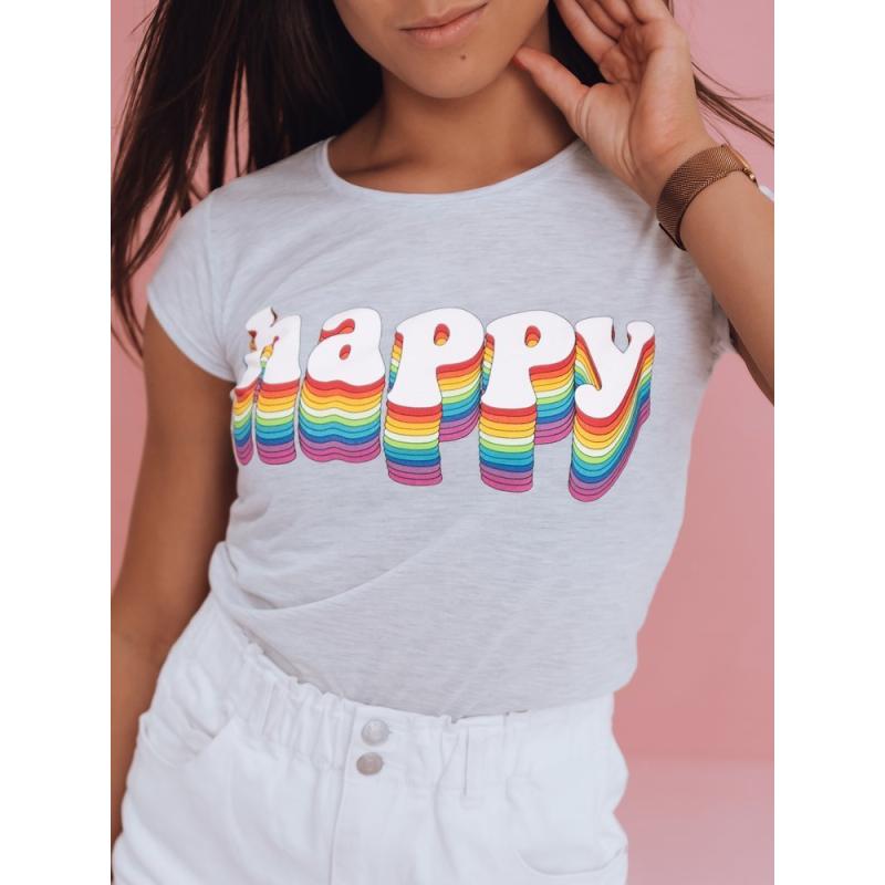 Dámské tričko s nápisem HAPPY světle šedá