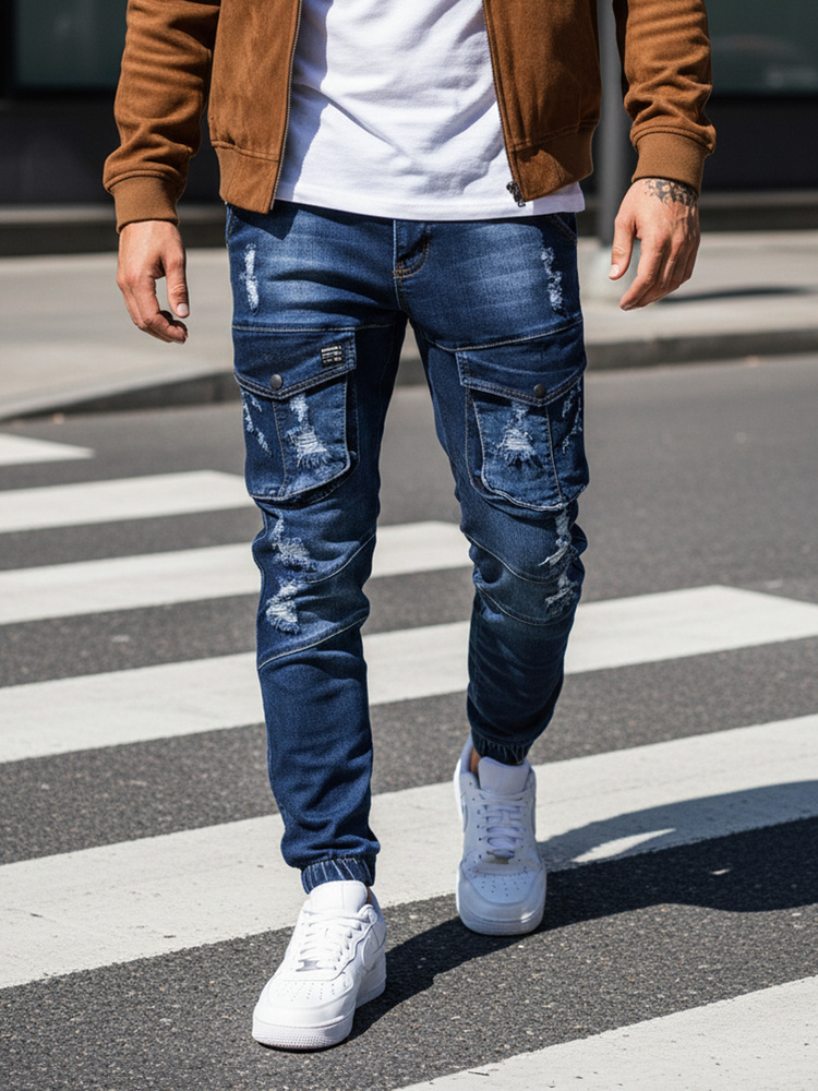 Pánské jogger riflové kalhoty tmavě modré STREET