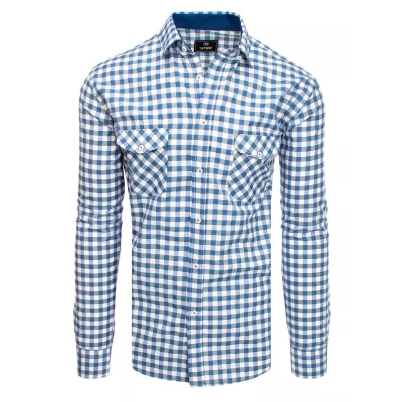 Pánska modro-biela kockovaná košeľa