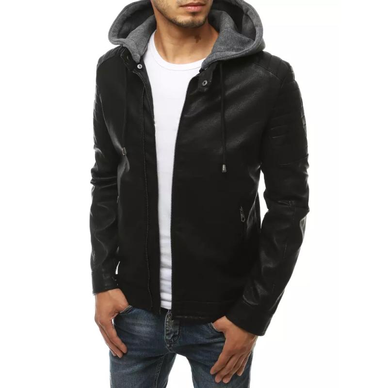 Pánská koženková bunda s kapucí černá 