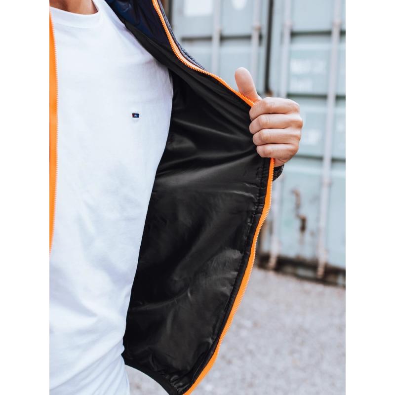 Pánská zimní bunda prošívána bez kapuce modrá