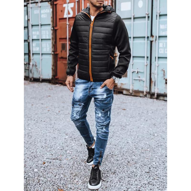 Pánská zimní bunda prošívána s kapucí černá SPORT