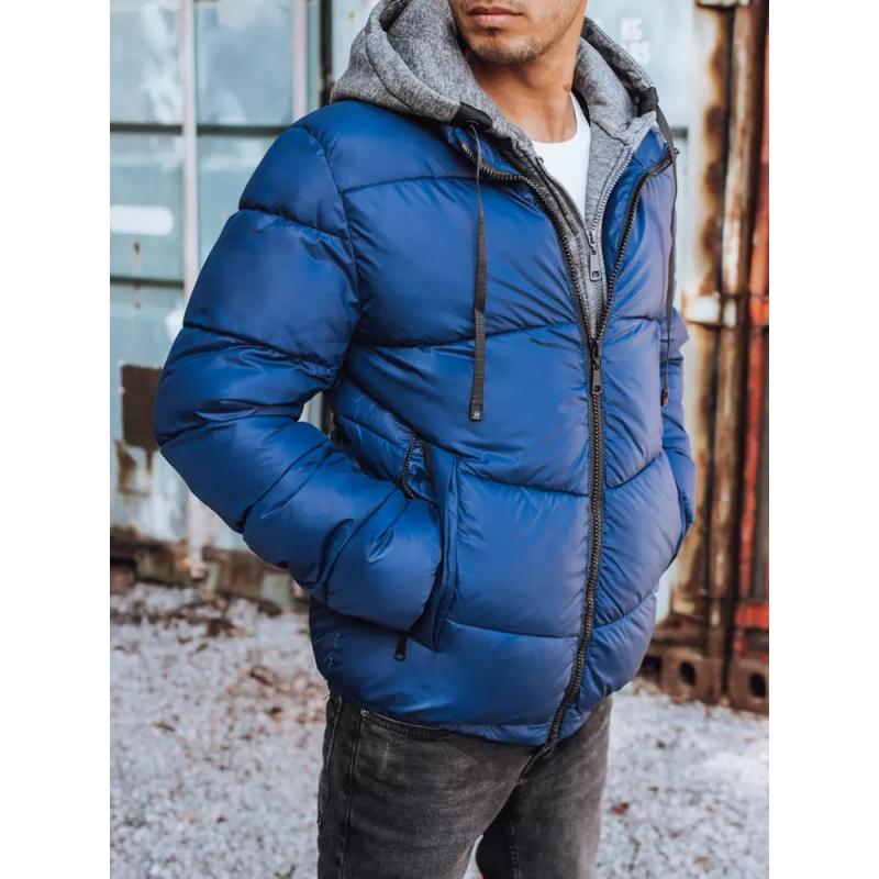 Pánská zimní bunda prošívána s kapucí světle modrá HEAVY