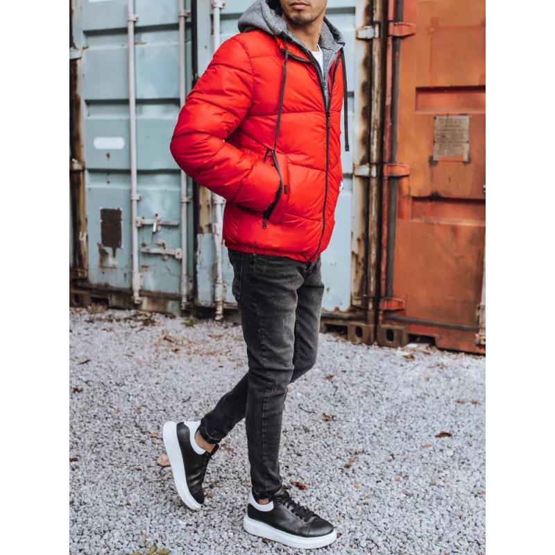 Férfi téli steppelt kabát kapucnival piros HEAVY