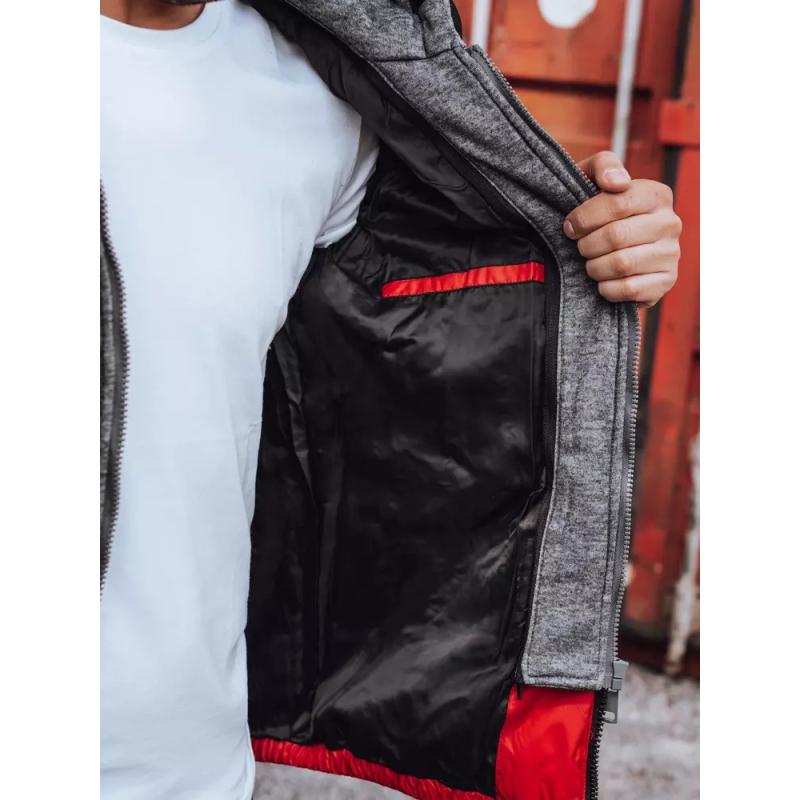 Férfi téli steppelt kabát kapucnival piros HEAVY