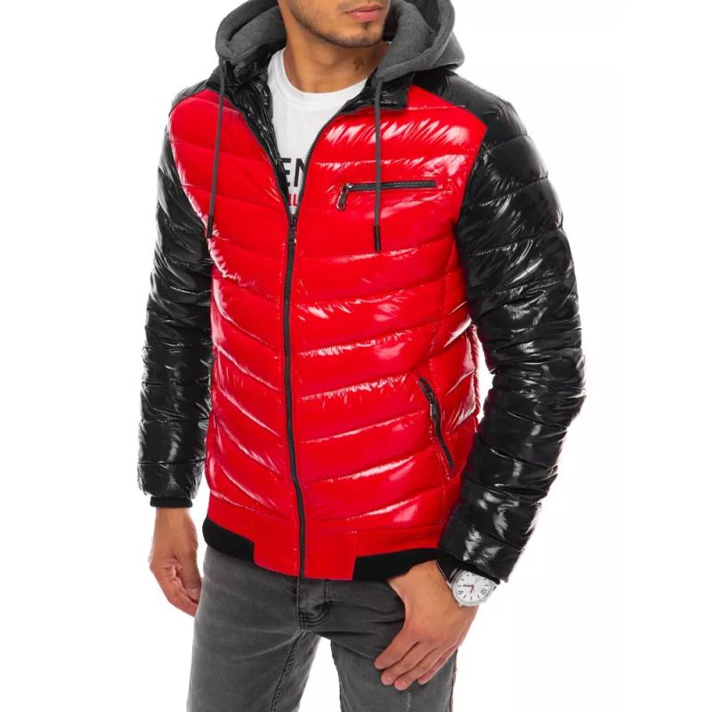 Férfi stílusos téli steppelt kabát kapucnival STREET piros