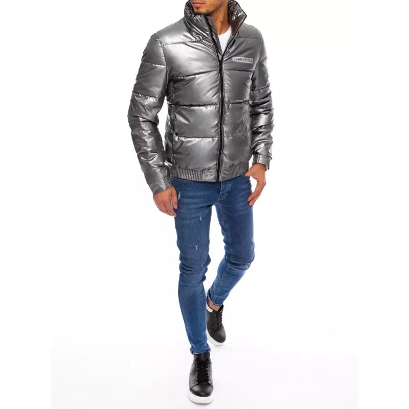 Férfi stílusos téli kabát kapucni nélkül COTTON szürke
