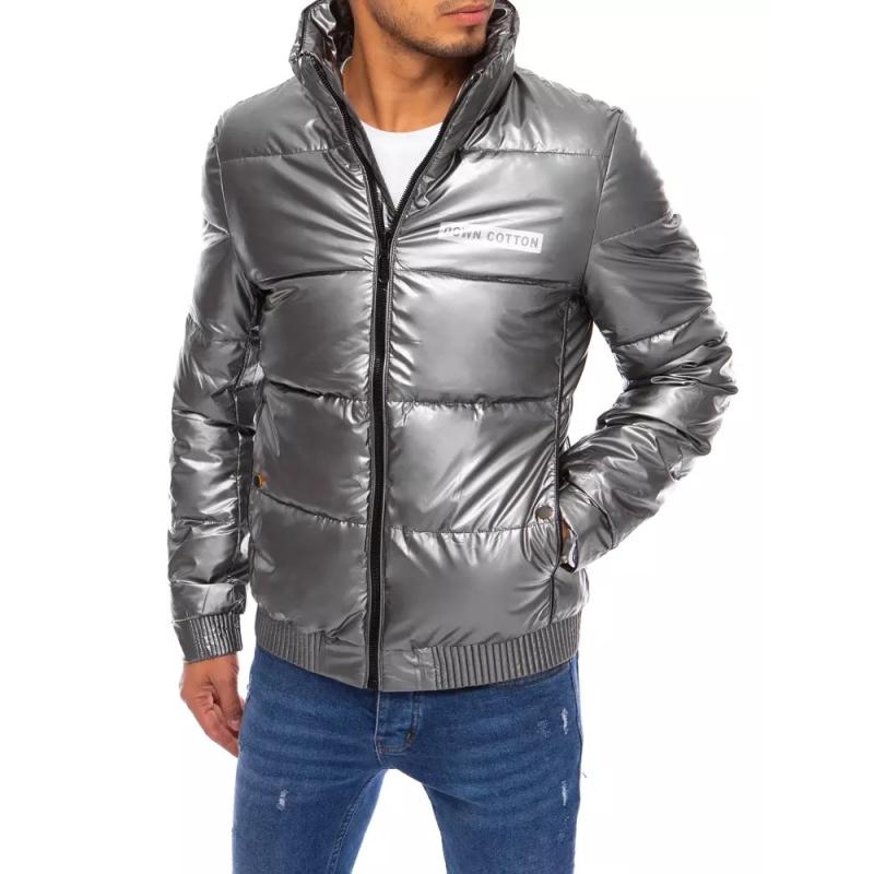 Férfi stílusos téli kabát kapucni nélkül COTTON szürke