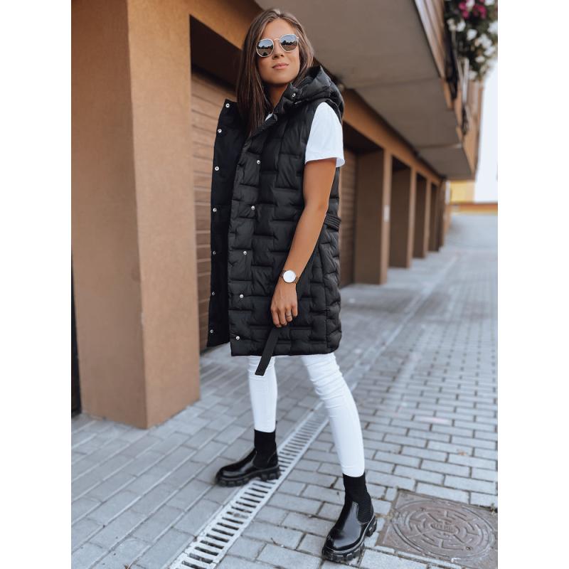 Dámska prešívaná vesta s kapucňou PAOLLA čierna