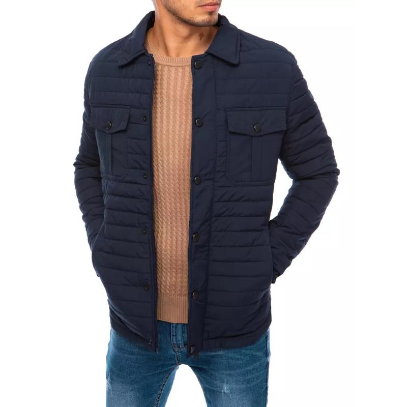Pánská zimní prošívaná bunda bez kapuce LEAS modrá