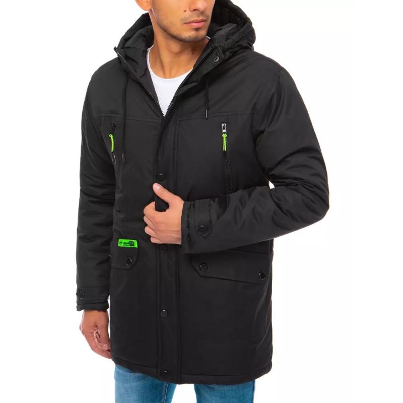 Pánska zimná bunda s kapucňou zips čierna