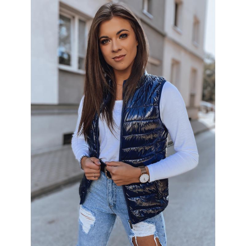 Dámska prešívaná vesta s kapucňou WIANO tmavo modrá