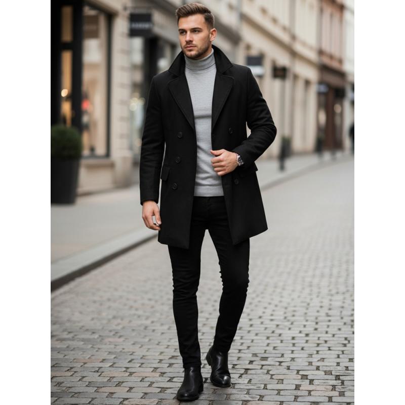 Férfi dupla melles télikabát POLOS fekete