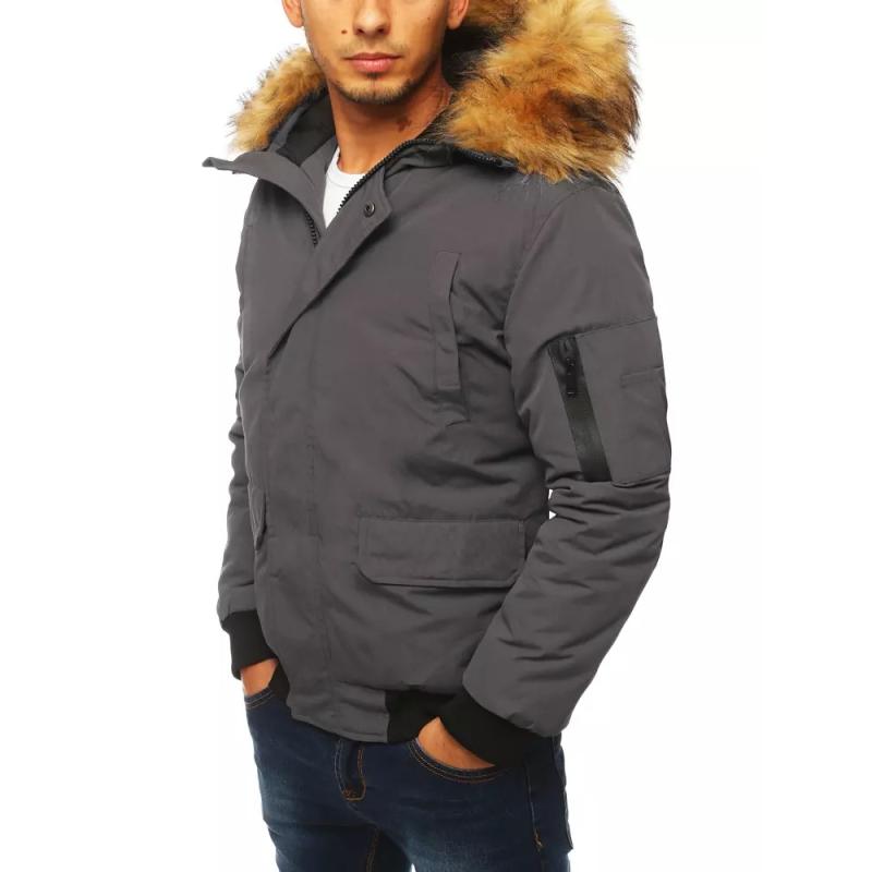 Pánská zimní bomber bunda s kapucí STREET šedá