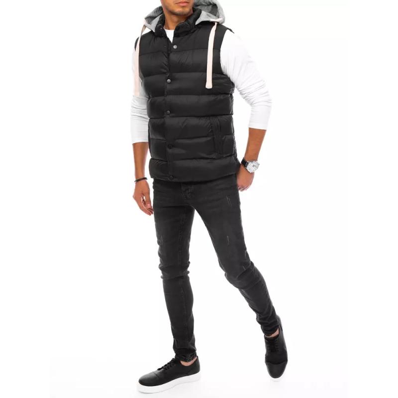 Pánská zimní prošívaná vesta s kapucí ROLA černá