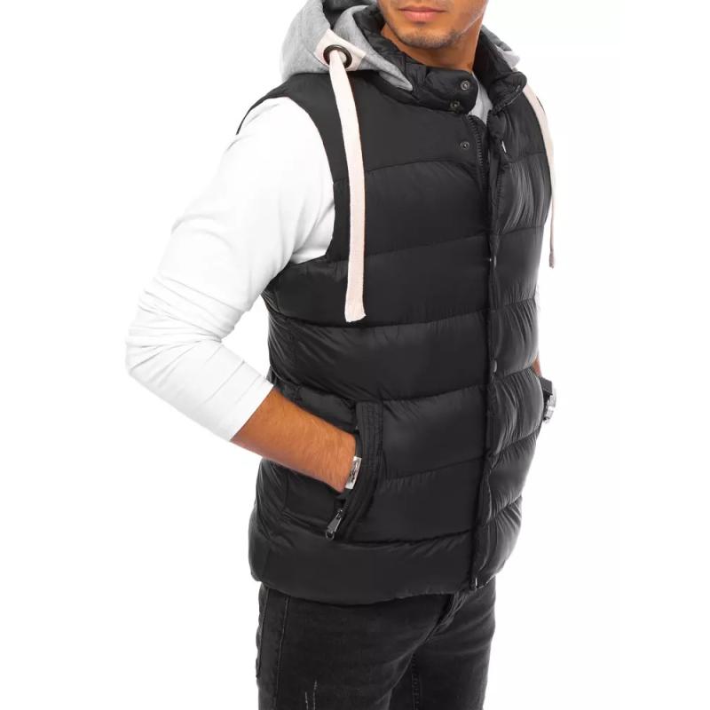 Pánská zimní prošívaná vesta s kapucí ROLA černá