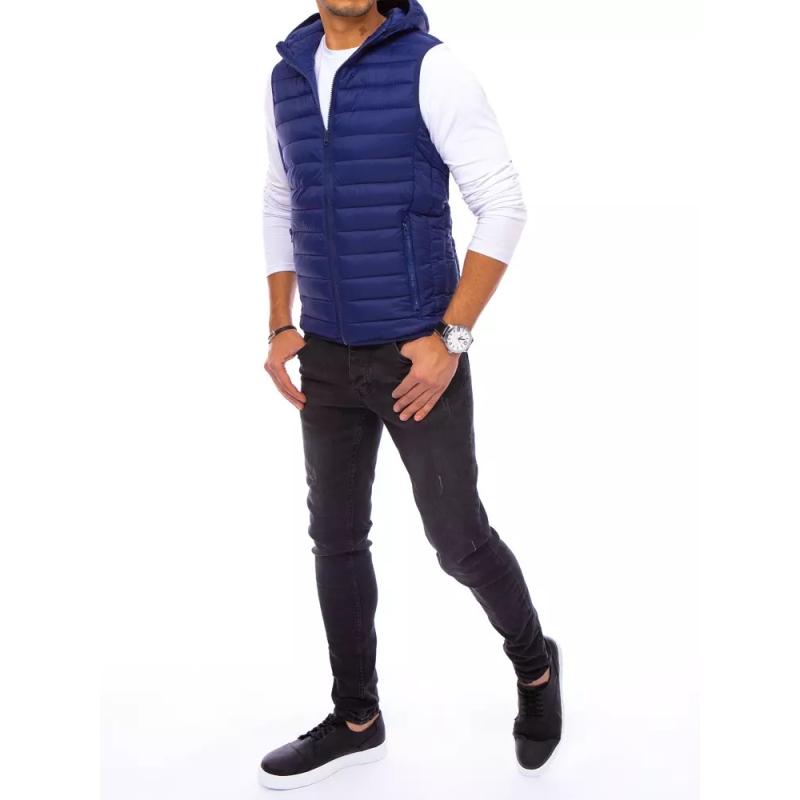 Pánska zimná prešívaná vesta s kapucňou BARES modrá