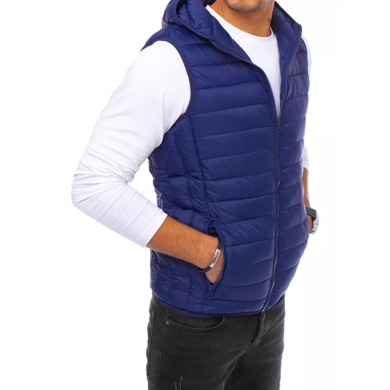 Pánska zimná prešívaná vesta s kapucňou BARES modrá