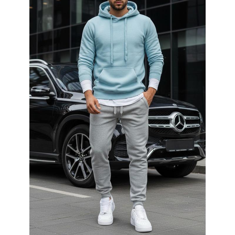 Pánska voľnočasová mikina s kapucňou DEL svetlo modrá