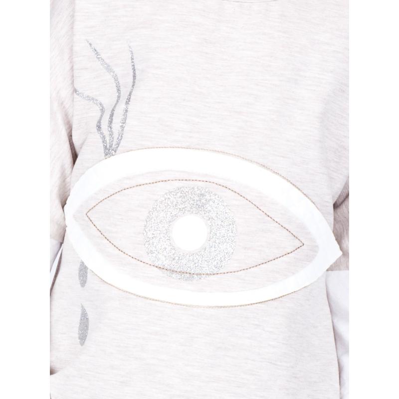 Béžová bavlněná dívčí mikina s oky a prošíváním