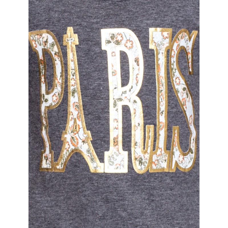 Tmavosivá bavlnená dievčenská blúzka s nápisom PARIS