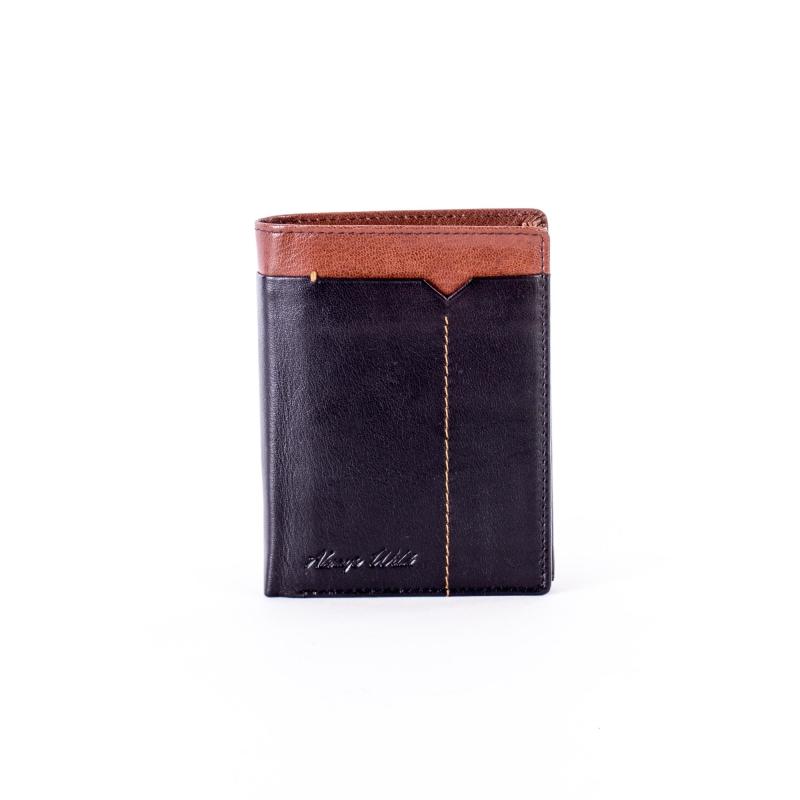 Černá peněženka z pravé kůže s hnědým lemováním