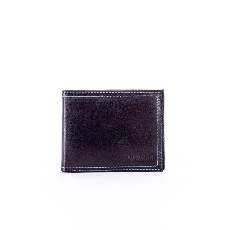 Pánska čierna kožená peňaženka s elegantným modrým lemovaním