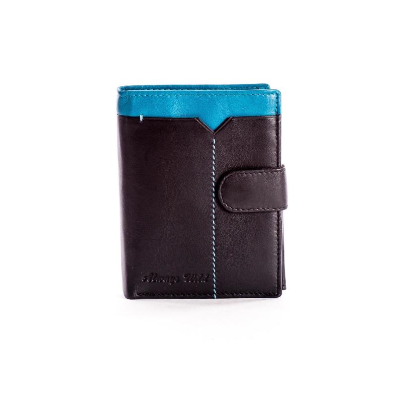 Čierna kožená peňaženka pre mužov s modrou vložkou