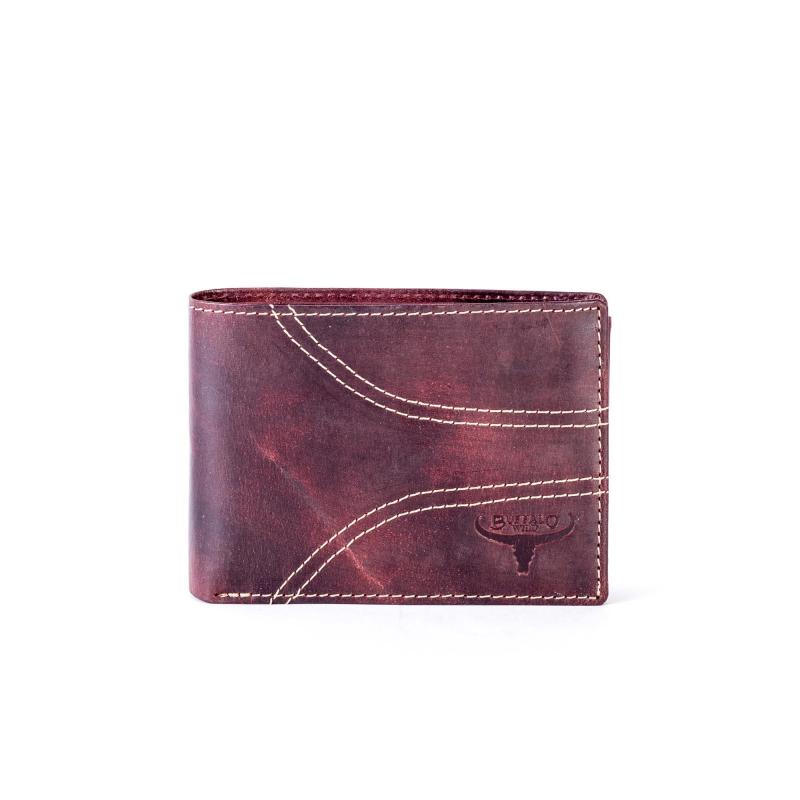 Hnedá kožená peňaženka so symetrickým prešívaním
