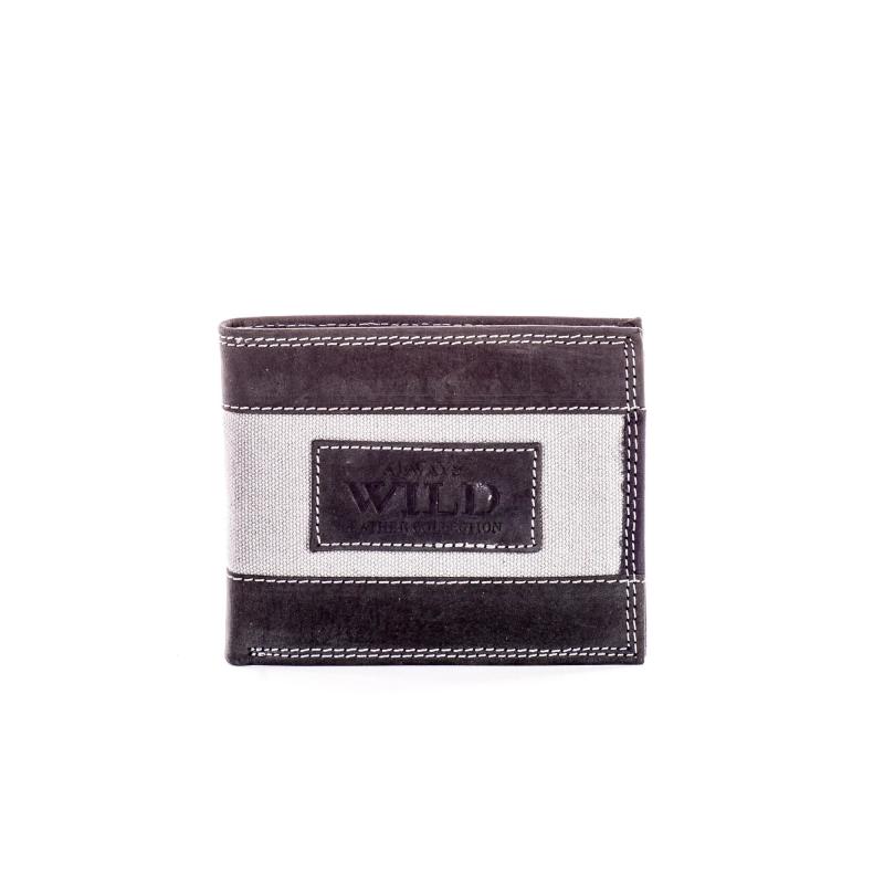 Čierna kožená pánska peňaženka s textilným modulom
