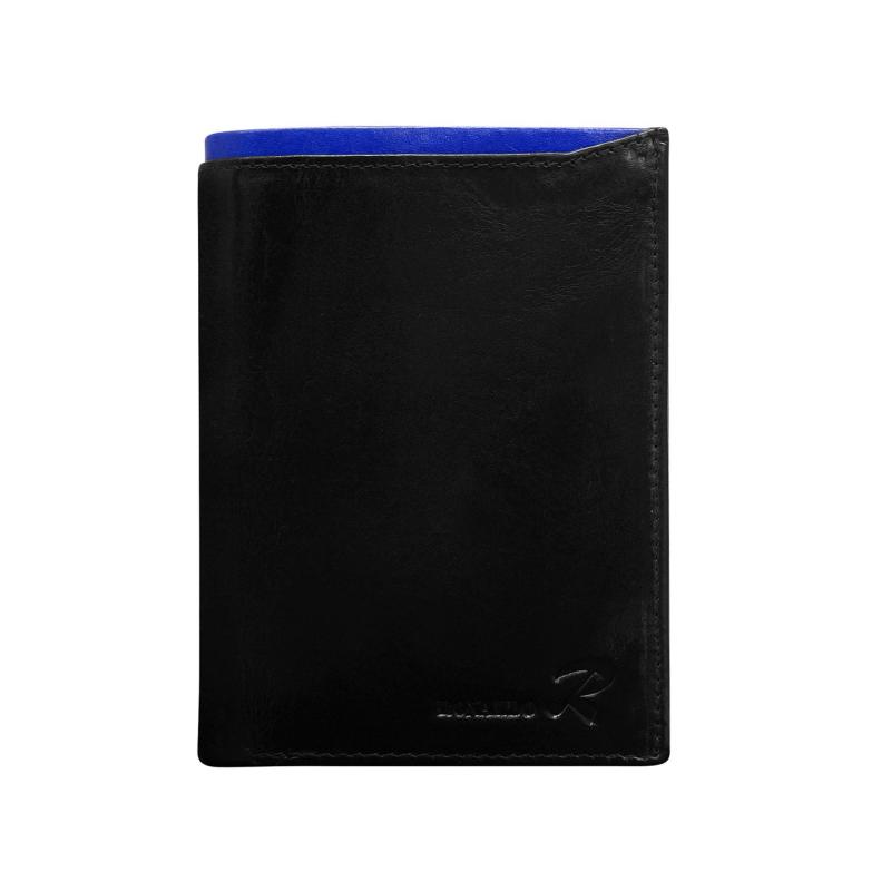 Pánská černá kožená peněženka s kobaltovým lemováním