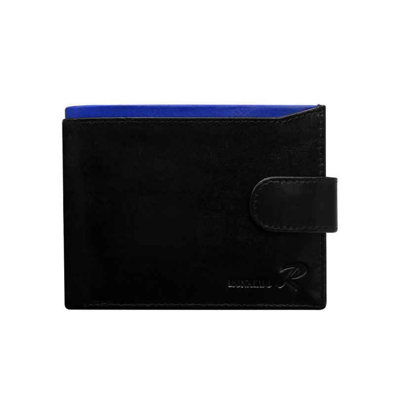 Čierna kožená pánska peňaženka s modrou prackou