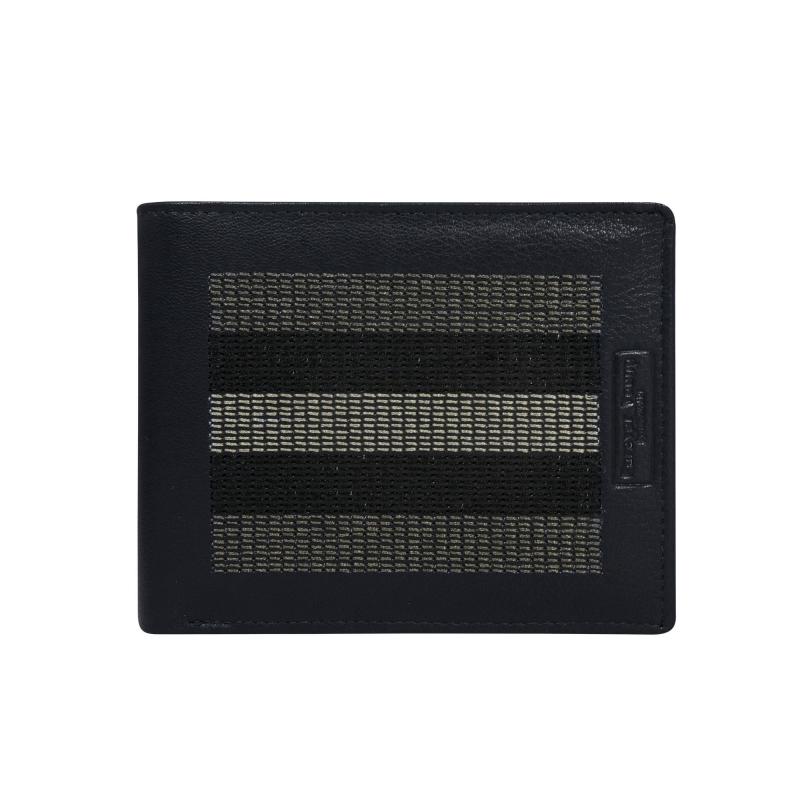 Tmavomodrá kožená peňaženka so sivým prešívaním